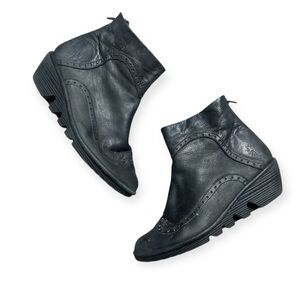 Fly London Paya Leather Wedge Ankle Boots Size 36 EU US 5.5